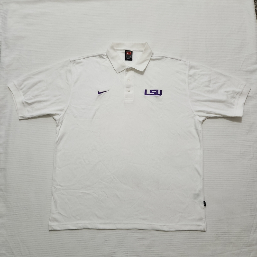 VTG Nike Dri-Fit Men's LSU Tigers Performance Polo White/Purple Relaxed Fit